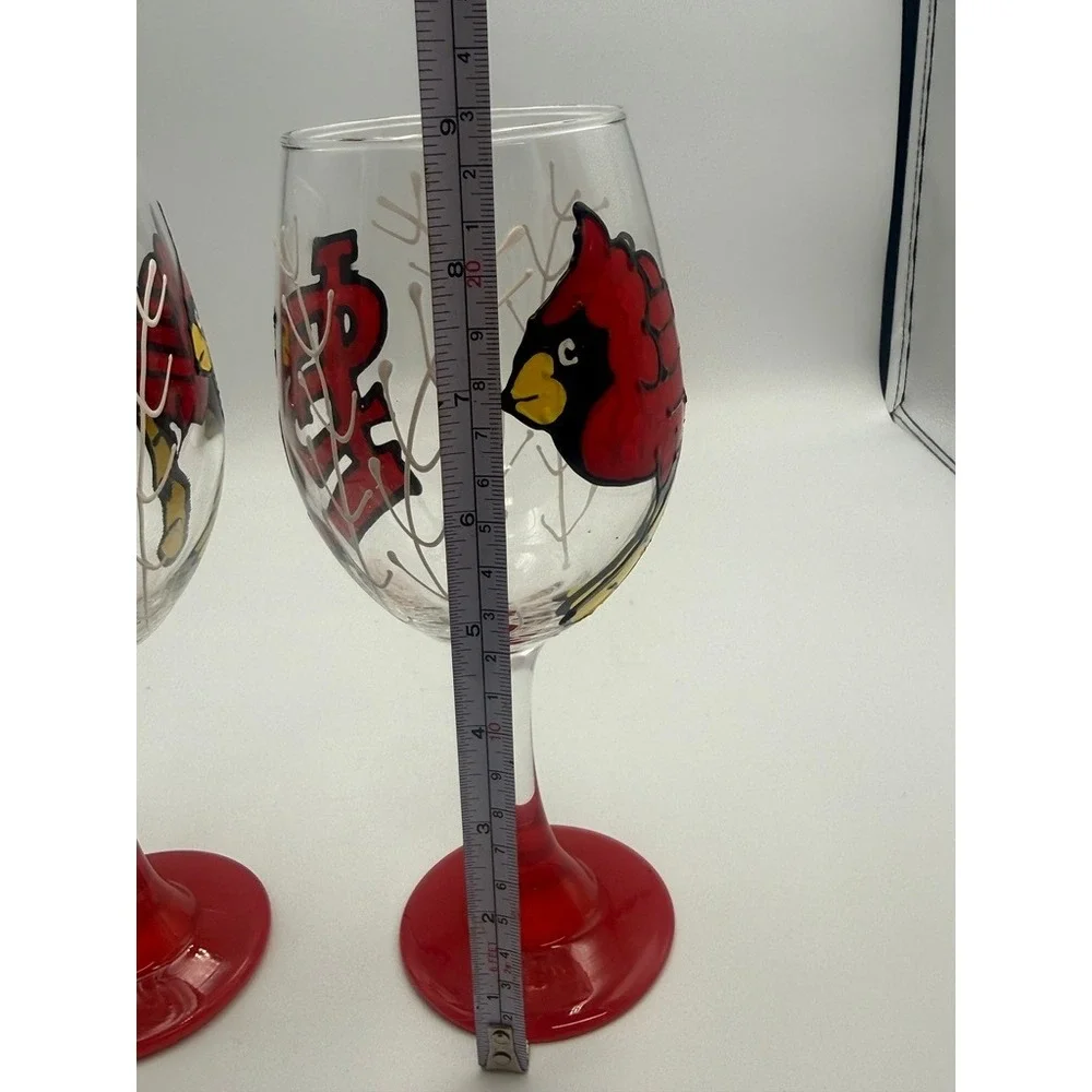 St. Louis Cardinals‎ Wine Glasses Set of 2 Hand Painted MLB Baseball Red Stem